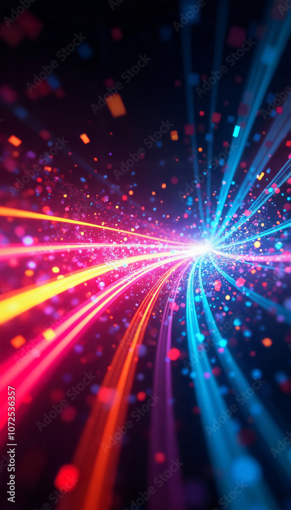 Fototapeta premium Vibrant light trails in shades of blue, pink, and orange create a dynamic, abstract pattern. Ideal for technology, art, or futuristic themes.