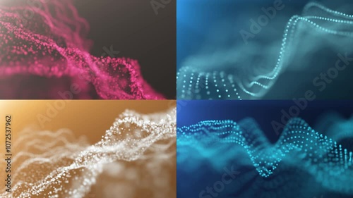 A collection of abstract backgrounds with colorful small particles and depth of field