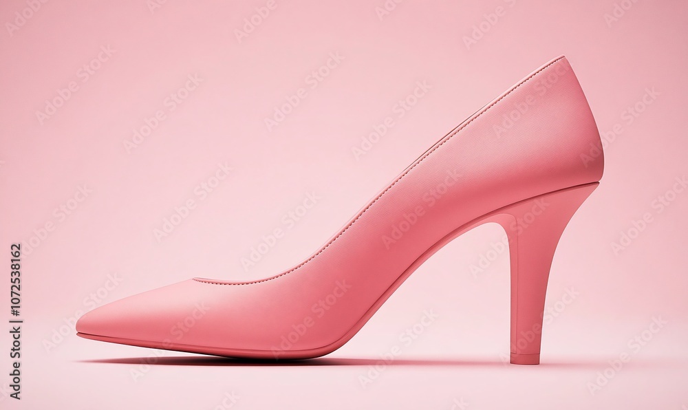 A single pink high-heeled shoe on a pink background. A single pink high-heeled shoe on a pink background.