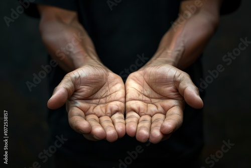 Open palms closeup, hands in holding gesture, giving and showing, prayer, begging, copy space