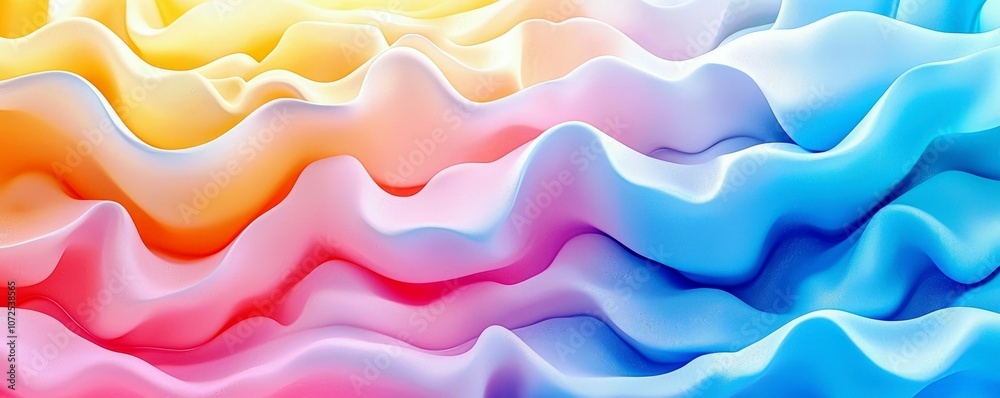 Vibrant Abstract Wave Patterns in Colorful Shades of Yellow, Pink, Blue, and White with Soft Fluidity, Perfect for Backgrounds and Creative Projects