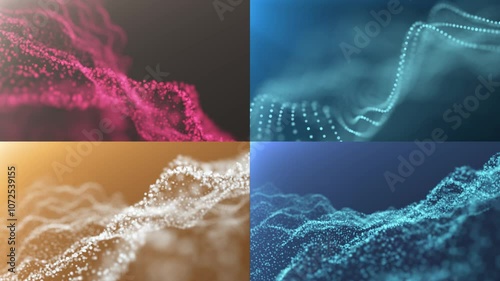 A collection of abstract backgrounds with colorful small particles and depth of field