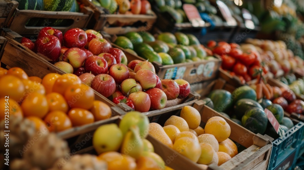Fresh fruit assortment at a local farmer's market Fresh fruit assortment at a local farmer's market