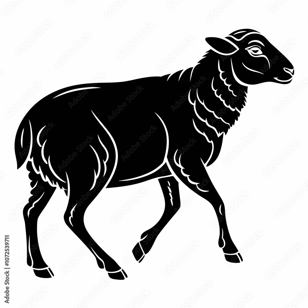 Detailed Sheep Silhouette Icon with Textured Wool Pattern, Side Profile, Black Vector Illustration Isolated on White Background Detailed Sheep Silhouette Icon with Textured Wool Pattern, Side Profile, Black Vector Illustration Isolated on White Background