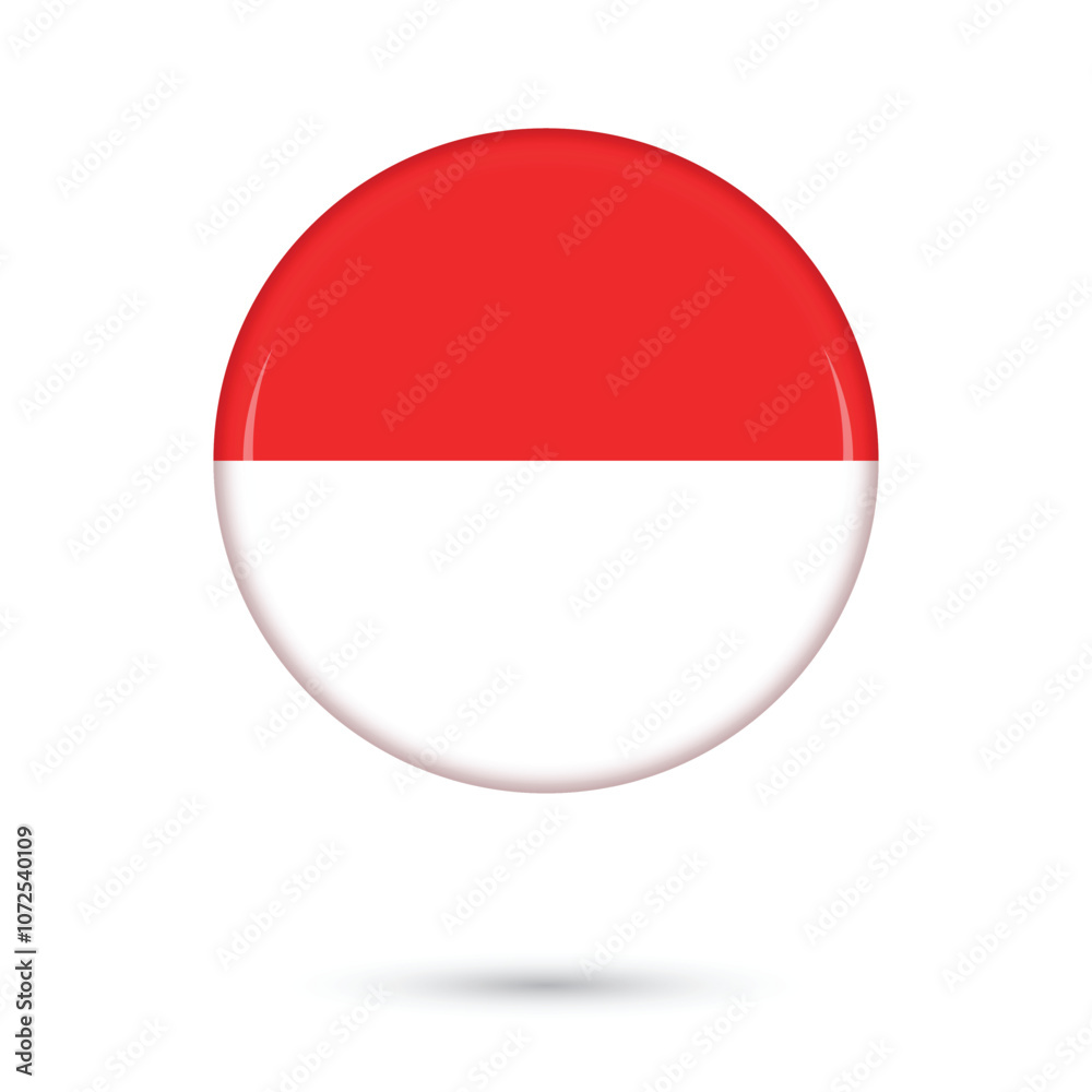 ٰIndonesia flag round glossy shiny button official colors vector illustration isolated on white background. Indonesia flag badge for Independence Day 17th August celebration template banner poster ٰIndonesia flag round glossy shiny button official colors vector illustration isolated on white background. Indonesia flag badge for Independence Day 17th August celebration template banner poster
