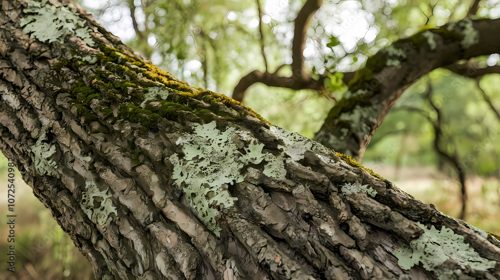 Close-up of a textured tree bark covered in vibrant green moss and intricate lichen, set against a blurred natural background, capturing the beauty of forest ecosystems. Close-up of a textured tree bark covered in vibrant green moss and intricate lichen, set against a blurred natural background, capturing the beauty of forest ecosystems.