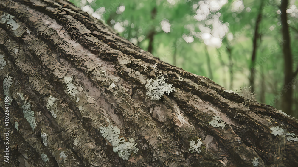 Close-up of a moss-covered tree trunk in a lush green forest, showcasing textured bark and rich natural surroundings, ideal for nature and gardening visuals.