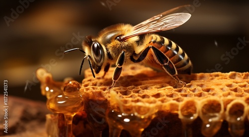 close-up of a bee on a honey, bee doing honey, bee in beehive, close-up of bee doing honey in beehive, honey background, bee wallpaper