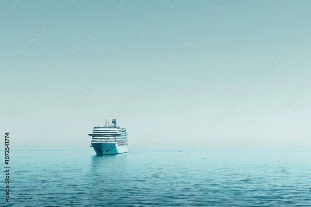 White Cruise Ship in Sea, Large Ocean Liner, Cruise Boat, Voyage Trip Symbol White Cruise Ship in Sea, Large Ocean Liner, Cruise Boat, Voyage Trip Symbol