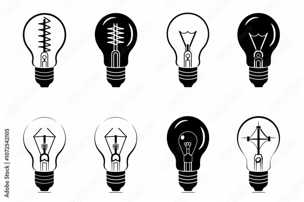 Graffiti light bulbs, black lamp icon silhouettes set, lightbulbs isolated, minimal black and white bulbs Graffiti light bulbs, black lamp icon silhouettes set, lightbulbs isolated, minimal black and white bulbs