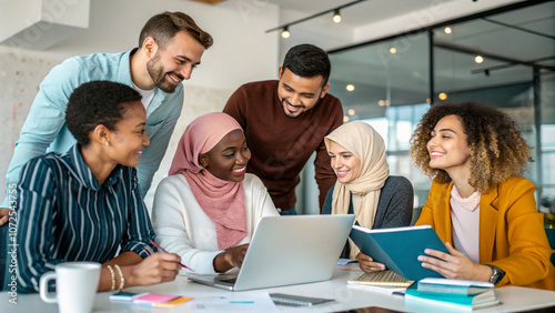 Diverse Team Working Together in a Modern Office