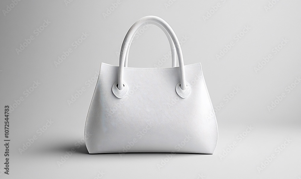 A white leather handbag with two handles, isolated on a white background. A white leather handbag with two handles, isolated on a white background.