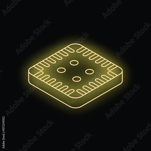 Neon yellow cpu chip is glowing on a black background