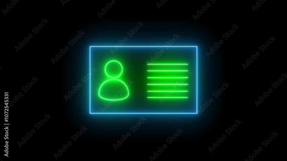 glowing neon Identification card volunteer icon animation with red and green color. glowing neon Identification card volunteer icon animation with red and green color.