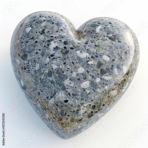 Stone Heart, Polished Granite Heart, Pebble Love Symbol 3d Imitation, White Background