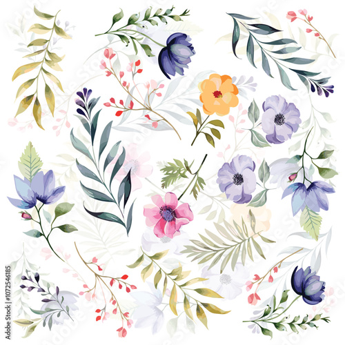 Watercolor multi Flower Painting on canvas, Illustration vector Background