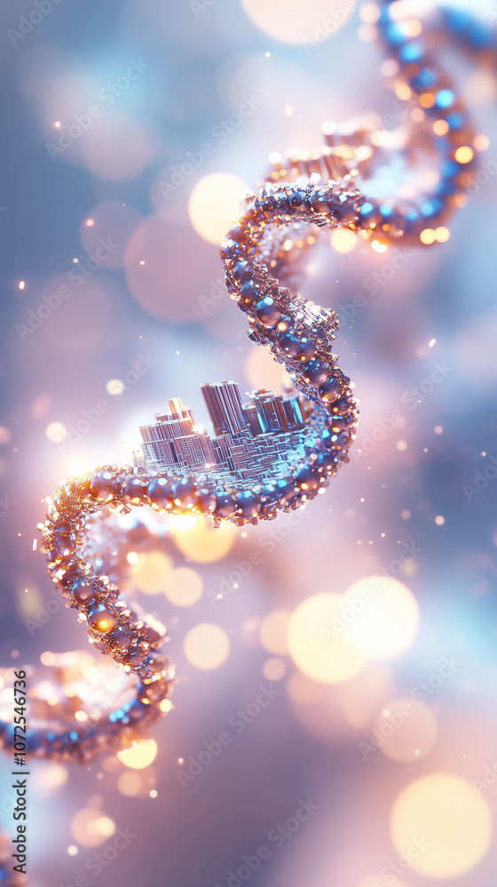 A dynamic visual merges DNA strands with a bustling city, showing the link between biology and urban life A dynamic visual merges DNA strands with a bustling city, showing the link between biology and urban life