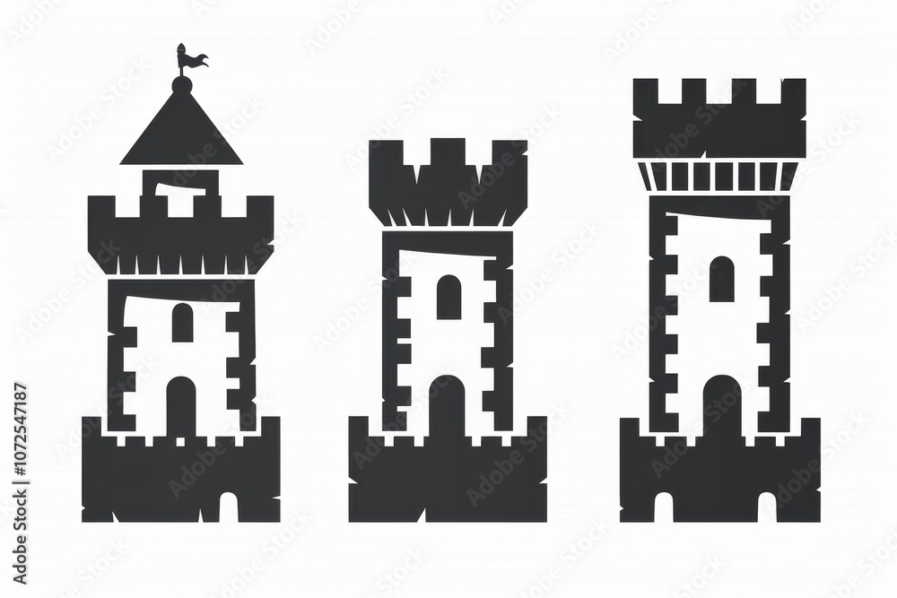 Obraz premium Castle icon, fairy tale forts, old towers, medieval castles, kingdom symbol, king home, fairytale fortress