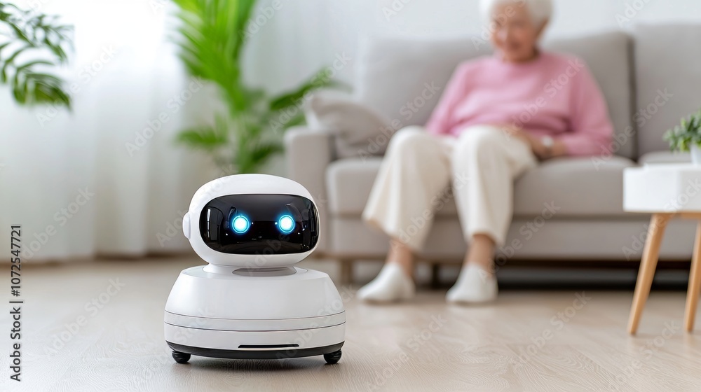 Fototapeta premium An assistive robot that helps the elderly at home. These robots are powered by medical robots and automatic health systems.
