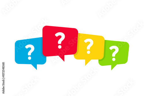 Question marks in bubbles - four colors. Vector elements for Quiz or FAQ box.