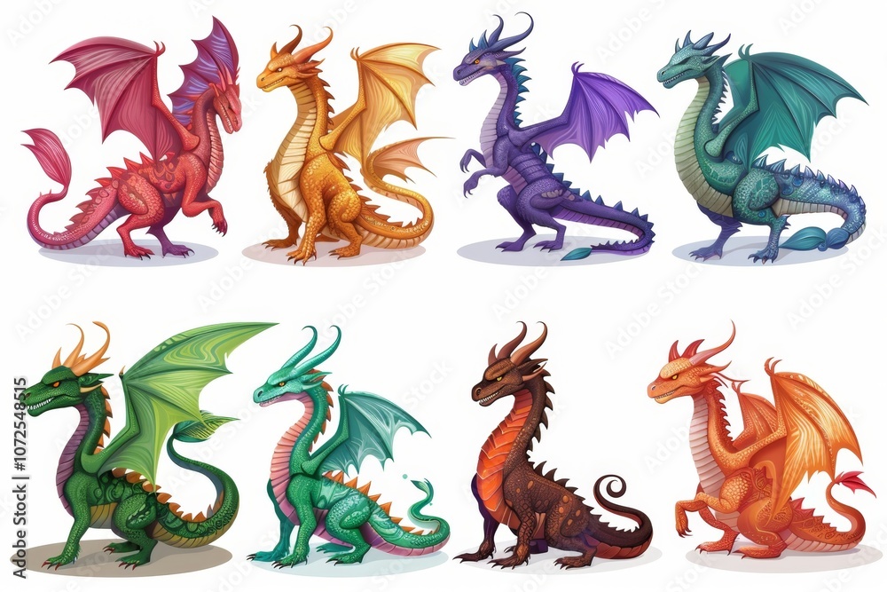 Dragons icon set, dino symbols, 3d realistic dinosaurs isolated, monster animals Dragons icon set, dino symbols, 3d realistic dinosaurs isolated, monster animals