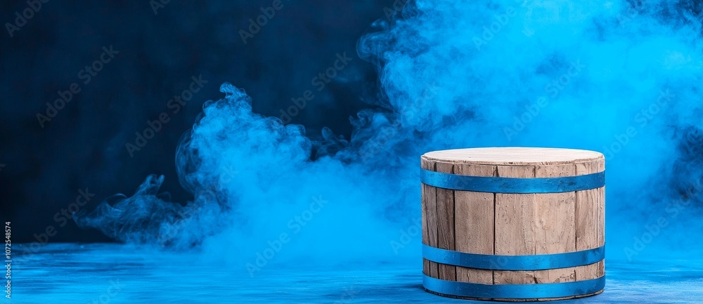 Smoke rising from an empty wooden table adds an atmospheric and artistic feel to an image created in copy space on a dark background Smoke rising from an empty wooden table adds an atmospheric and artistic feel to an image created in copy space on a dark background