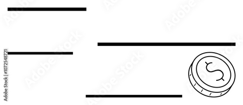 Check with three horizontal lines and a dollar coin, symbolizing financial transactions. Ideal for banking, finance, payments, accounting, budgeting, investments and checks. Line metaphor