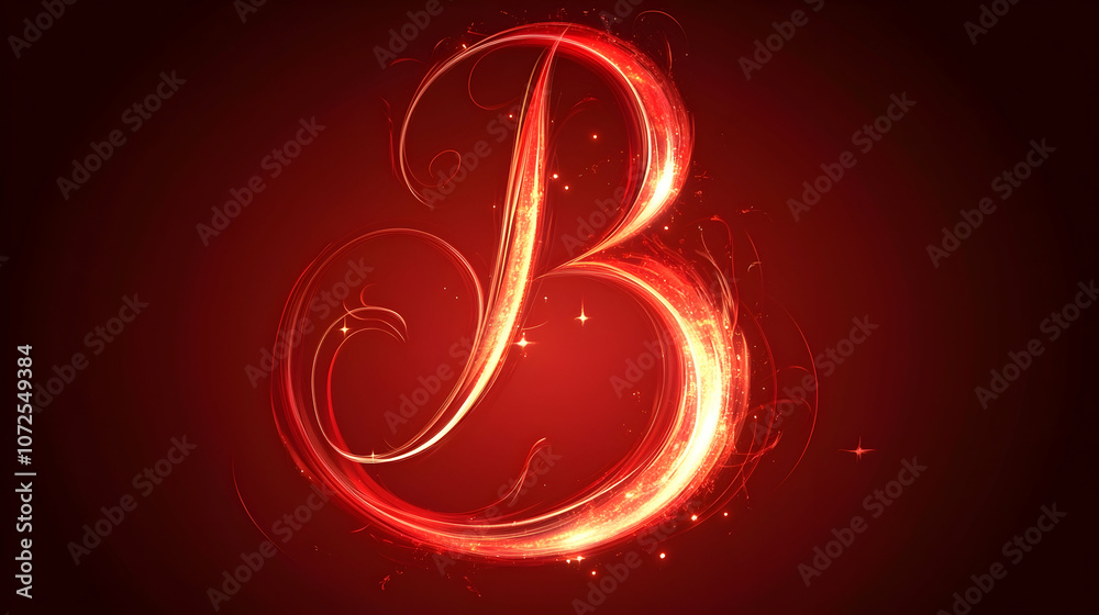 A glowing, fiery letter B on a red background. A glowing, fiery letter B on a red background.