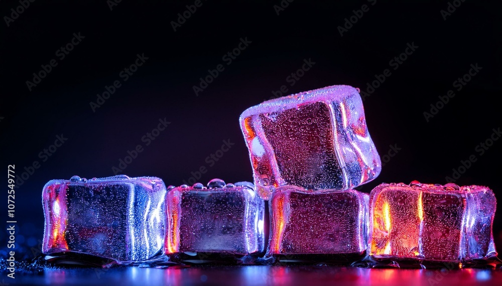 banner ice cube close up ice cubes with pink and purple backlight on black background in the middle empty space under the inscription macro horizontal photography banner ice cube close up ice cubes with pink and purple backlight on black background in the middle empty space under the inscription macro horizontal photography