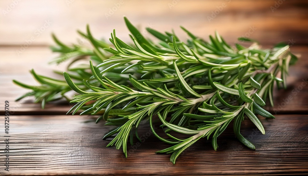 fresh green aromatic rosemary on the wooden table fresh green aromatic rosemary on the wooden table