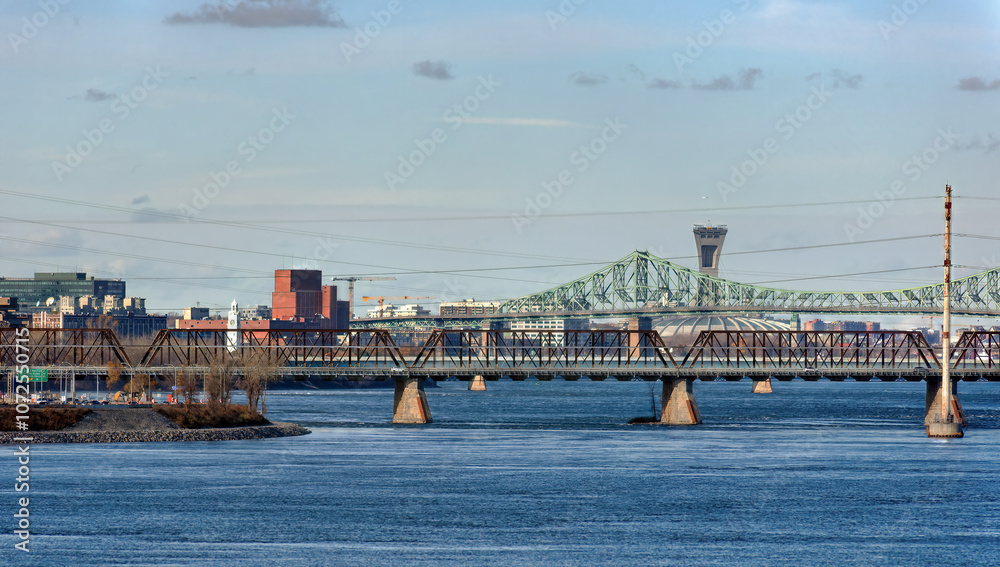 Montreal Cityscape with Bridges and Olympic Stadium Montreal Cityscape with Bridges and Olympic Stadium