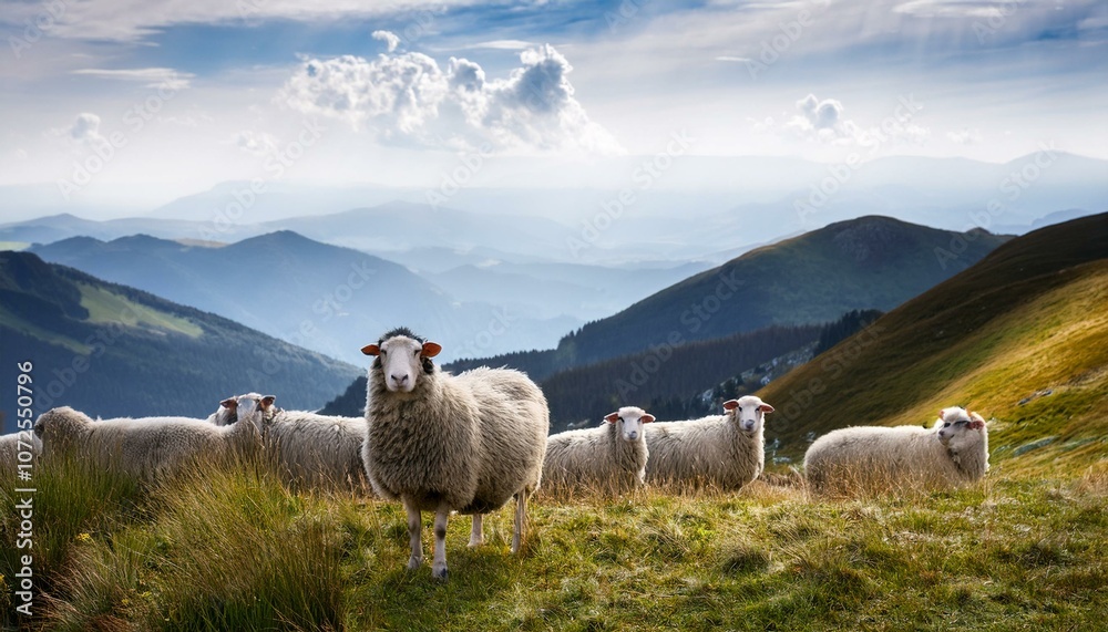 Obraz premium sheep in the mountains scenic