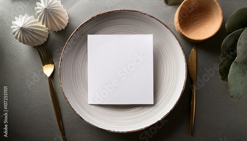 4x9 menu card mockup on round white plate