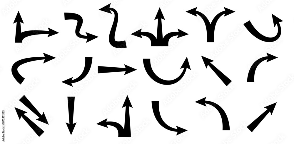 Collection of black arrow icons, way finding sign in various direction. Vector illustration. Collection of black arrow icons, way finding sign in various direction. Vector illustration.