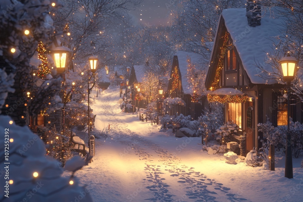 Solar-Powered Holiday Lights Snowy Village Street Solar-Powered Holiday Lights Snowy Village Street