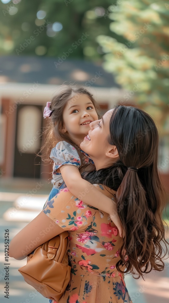 Mother embracing child with warmth and affection, joyful family moment and strong bond