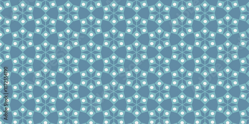 Intricate geometric pattern design in soft blue tones featuring floral motifs and repetitive shapes