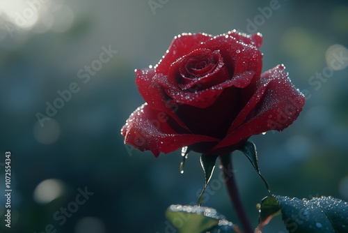 Close-up of a Red Rose with Dew