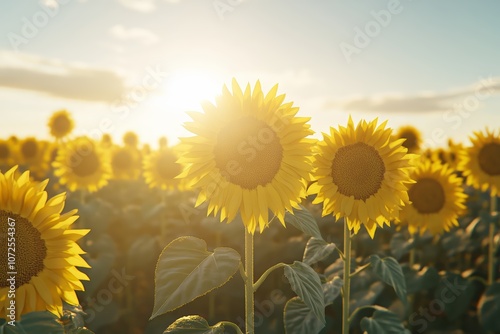 Sunflower Field Under Bright Sunlight