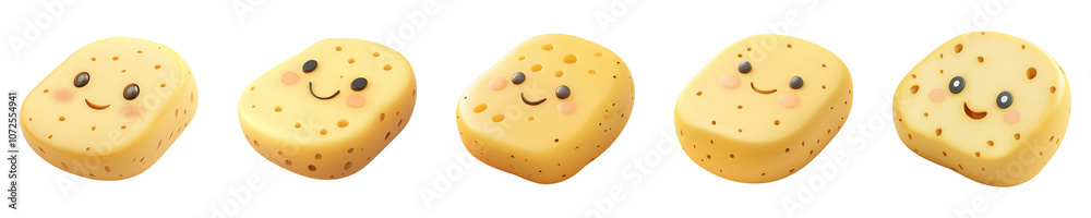 Collection of Potato Slices with Smiling Faces isolated on transparent PNG background Collection of Potato Slices with Smiling Faces isolated on transparent PNG background