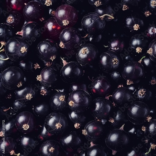 Blackcurrant texture background, Ribes nigrum fruits pattern, black currant mockup, cassis banner, black berries