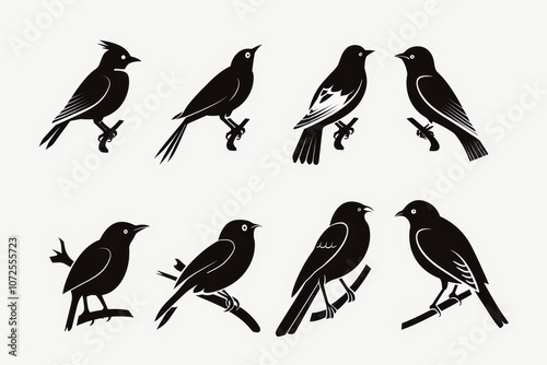 Wallpaper Mural Bird icon set, black and white sparrow symbols, bird sign collection, wild animal pictograms on white Torontodigital.ca