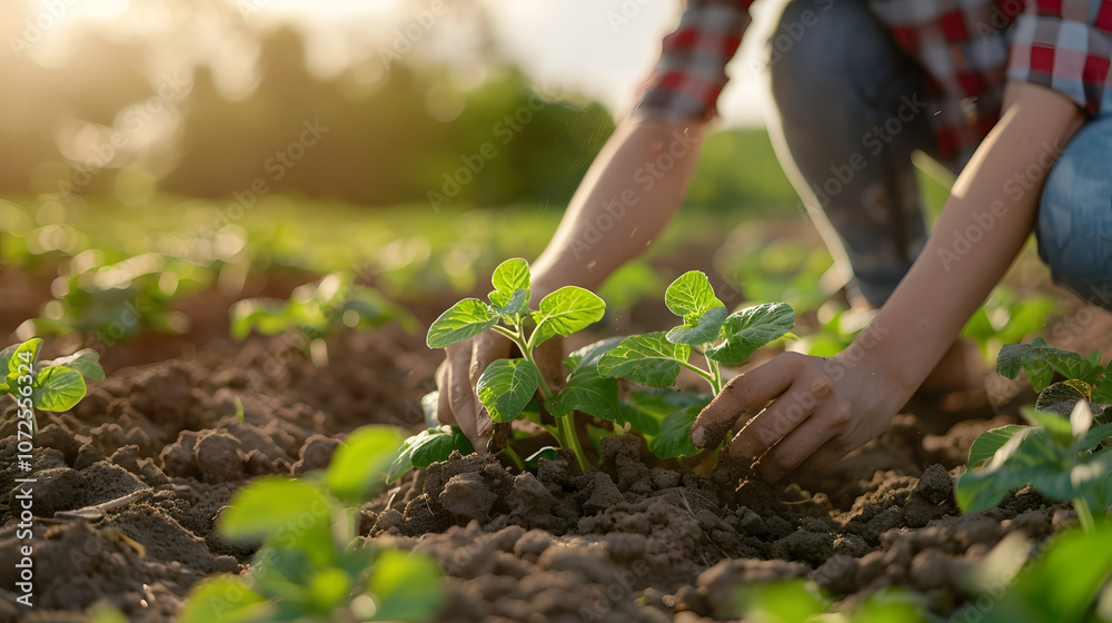 Close-up Portrait of Farmer Planting Seedlings in Farmland Close-up Portrait of Farmer Planting Seedlings in Farmland