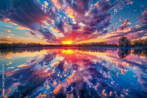 Wallpaper Mural Beautiful sunset over tranquil lake, colorful reflections on water, summer paradise mockup Torontodigital.ca