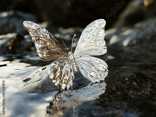 silver butterfly on the water, 32k uhd, moneythemed photo