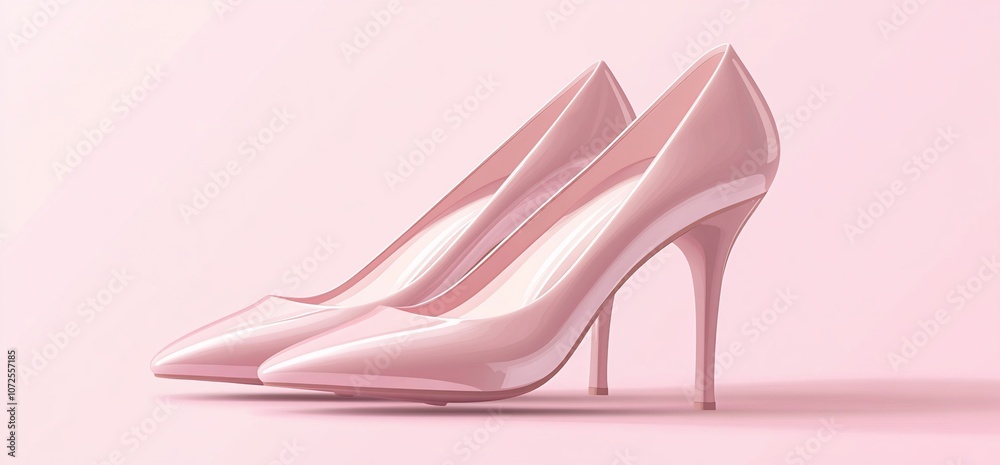 Two pair of pink high heeled shoes on a pink background. Two pair of pink high heeled shoes on a pink background.