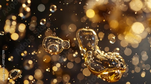 Abstract golden oil droplets with bokeh lights