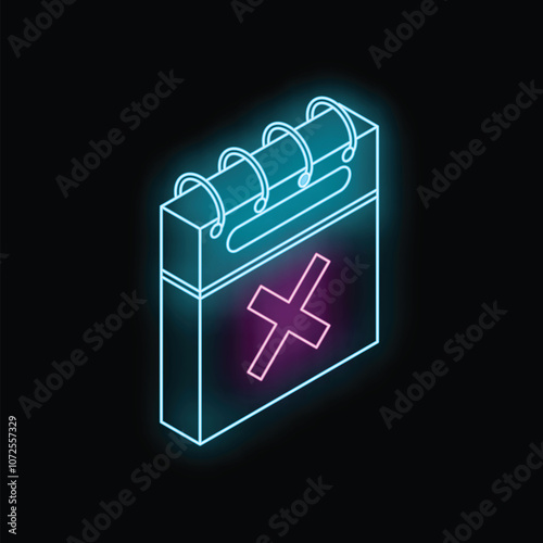 Neon calendar showing a canceled event with a bright pink cross glowing in the dark