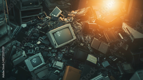 Pile of outdated electronics, symbolizing the impact of e-waste on modern technology and sustainability - photo