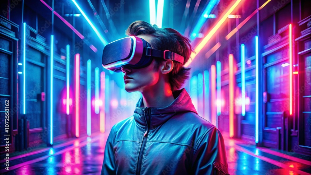 young person with vr headset neon lighting futuristic virtual reality concept vibrant cyberpunk with copy space
young person with vr headset neon lighting futuristic virtual reality concept vibrant cyberpunk with copy space